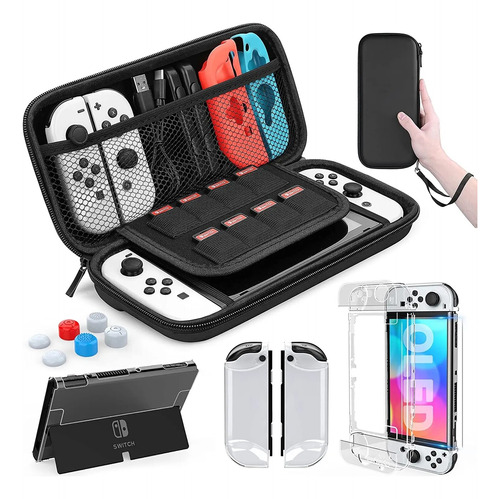  Kit Estuche Funda Para Nintendo Switch 9 En 1 Negro