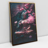 Quadro Decor Canvas Buda E Flores Moldura Dourada 100x180cm