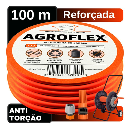 Mangueira Quintal Agroflex 100metro + Enrolador Tramontina