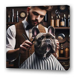 Cuadro 60x60cm Barberia Bulldog Frances Peluqueria M1