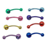 Cartela 12 Peças De Piercing Colorido Bolinha Umbigo Cristal