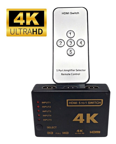 Switch Hdmi 5x1 Multiplicador De 5 Puertos Hdmi 4k Ultra Hd