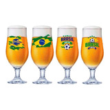 Jogo 04 Taças Cerveja Royal Beer Brasil 330ml Vidro Cor Transparente Com Estampa