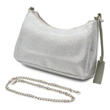 Bolsa Crossbody Brillo Mujer Andrea Cadena Dama Plata Fiesta Color Gris Diseño De La Tela Brillos