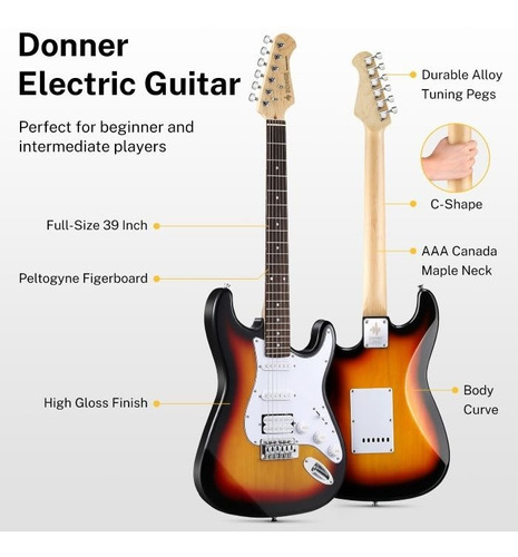 Full Pack Guitarra Donner Dst-100s Sunburst Stratocaster 