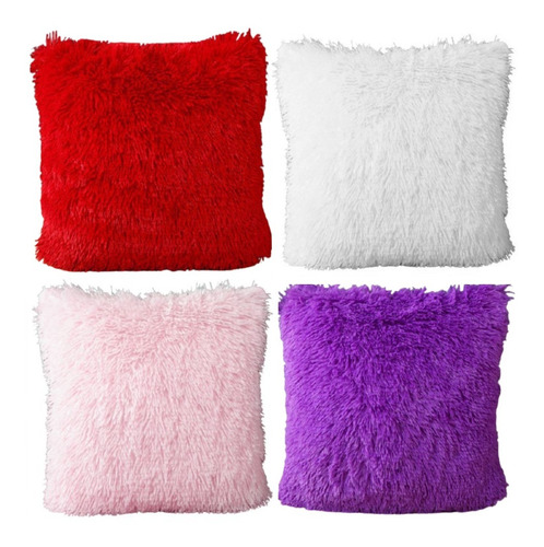 Set De 4 Cojines De Peluche Largo Extrasuave Colores Surtido