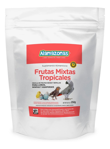 Frutas Mixtas Tropicales Para Loros, Ninfas Y Agapornis 250g