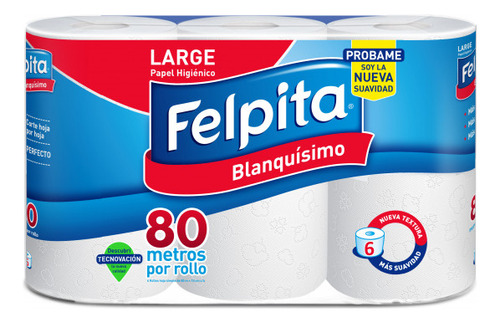 Felpita Papel Higienico Large 80m X6u Blanco  Mmcc