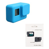 Case Silicone Com Tampa Lente Azul + Película Gopro 5 6 7