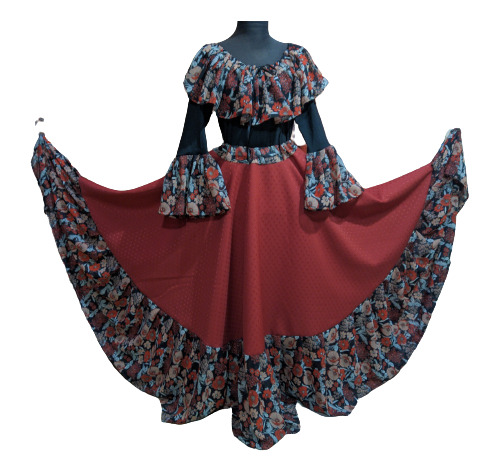 Traje Paisana Dama Pollera Plato Blusa Folklore Con Mangas