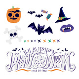 Decoración Halloween Sticker Calabaza  Murciélago Bruja   