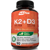 Vitamina K2 + D3 100mcg 125mcg 5000iu 2 En 1 90 Caps Veganas Sabor Sin Sabor