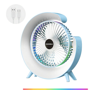 Ventilador De Escritorio Ventilador Portatil Recargable 3 Velocidades Usb Con Rgb Luz Vistoso Silencio Multifunción... 24 Cm Blanco Plástico 50hz/60hz