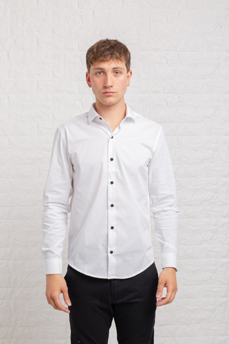 Camisa Slim Fit Lisa De Algodon Elastizado