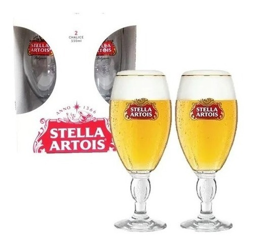 Set Copas Vasos Stella Artois Cerveza X2 330 Ml Original 