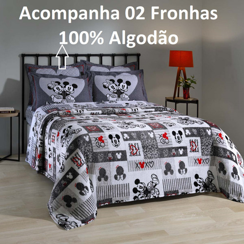 Kit Manta Coberto Casal Mickey & Minnie + Fronhas - 3 Peças