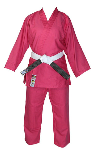 Kimono  Rosa Kids Shihan Com Faixa Branca Simples Infantil 