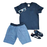 Conjunto Verão Camiseta Preta Bermuda Infantil Menino Roupa