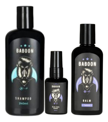 Kit Cuidados Barba Baboon Shampoo Balm 140 Ml Óleo 30 Ml
