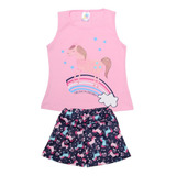 Conjunto Infantil Feminino Rosa E Marinho