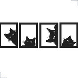 4 Quadros Gato Mdf Vazado Preto Decorativo Cat Escultura