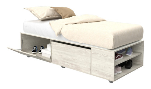 Cama Box Base P/ Sommier De 1 Plaza Con 2 Puertas Y Estantes Color Pino Cascina