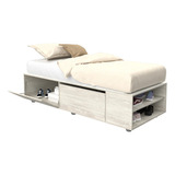 Cama Box Base P/ Sommier De 1 Plaza Con 2 Puertas Y Estantes Color Pino Cascina