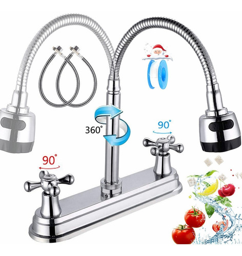 Grifo Llave Mezclador Doble Comando Fregadero Cocina 2 Modos