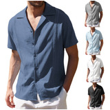 Lino Casual Cubana Guayabera Camisas De Playa De Manga Corta