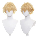 Anime Cosplay Denji Peluca Corta Dorada Para Hombres Y Mujer