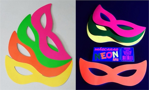 30 Máscaras Adereços Festas Neon Balada Brilha Na Luz Negra