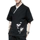 Camisa Tipo Kimono Para Hombre, Bordado Asiático, Estilo Tan