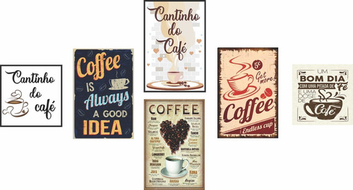 Kit 6 Placas Decorativas Cantinho Do Café Cozinha Cafeteria