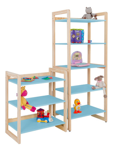 Conjunto Com 02 Estante Organizadoras Infantil Decorativa Cor Azul-celeste