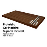 Prateleira Cor Madeira De Mdf 40x20 Suporte Invisível