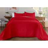 Colcha Cobre Leito Matelado Liso Queen 3 Peças Cor Vermelho