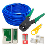 Kit 30 Mts Cabo Rede Testador Alicate 50 Rj45