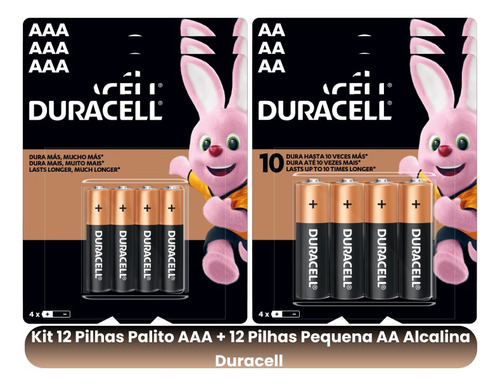 12 Pilhas Duracell Palito Aaa+12 Pilhas Pequena Aa Alcalina