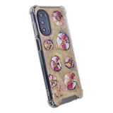 Funda Resina Epoxi Brillos Dibujos Flores Para Moto G52 G82