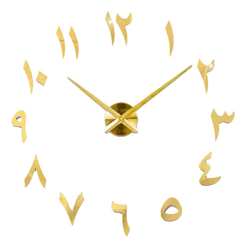 ' Reloj De Pared 3d Números Árabes Espejo Pegatinas Dorado