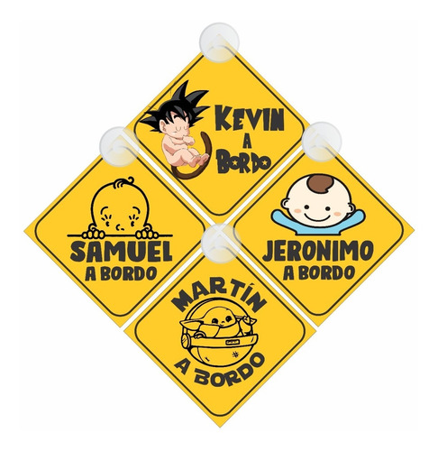 Aviso Letrero Bebe A Bordo Carro Personalizado Niño X 2und