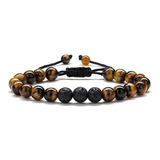 Pulsera Piedra Natural Ojo De Tigre Turmalina Negra