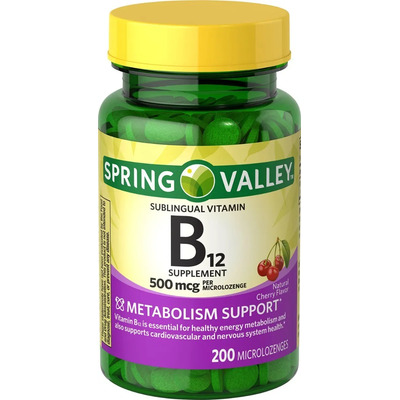 Vitamina B12 Sublingal 500mcg 200 Tabs Mini Energía Spring Sabor Cereza | Envío gratis