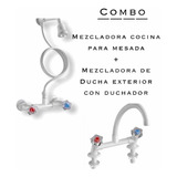 Juego Combo Griferia Mesada Cocina Ducha Duchador