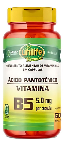 Unilife Vitamins Ácido Pantotênico Vitamina B5 Em Cápsulas Sabor Sem Sabor