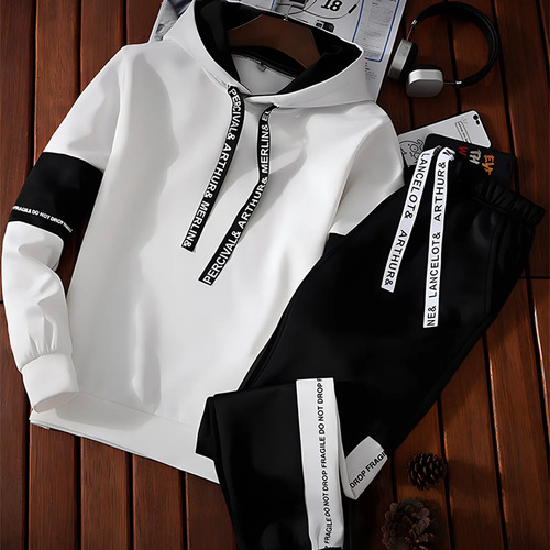 2pc Ropa Deportiva Casual Invierno Para Hombre Con Capucha