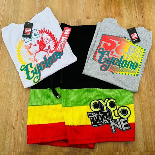 Bermuda Cyclone Veludo Preta Reggae + 2 Camisetas Algodão 