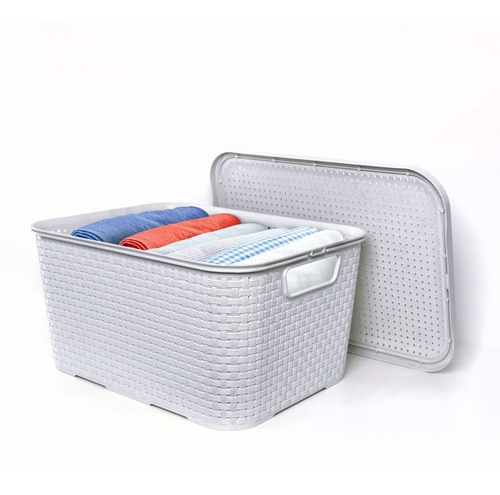 Caixa Organizador Rattan C/ Tampa 20l Grande Branca Arqplast