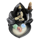 Incensário Cascata Buda Prataporta Incenso Zen + 10 Cones