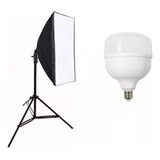 Kit Softbox 50x70 Luz Continua Tripé + Lampada Led Bulbo 30w